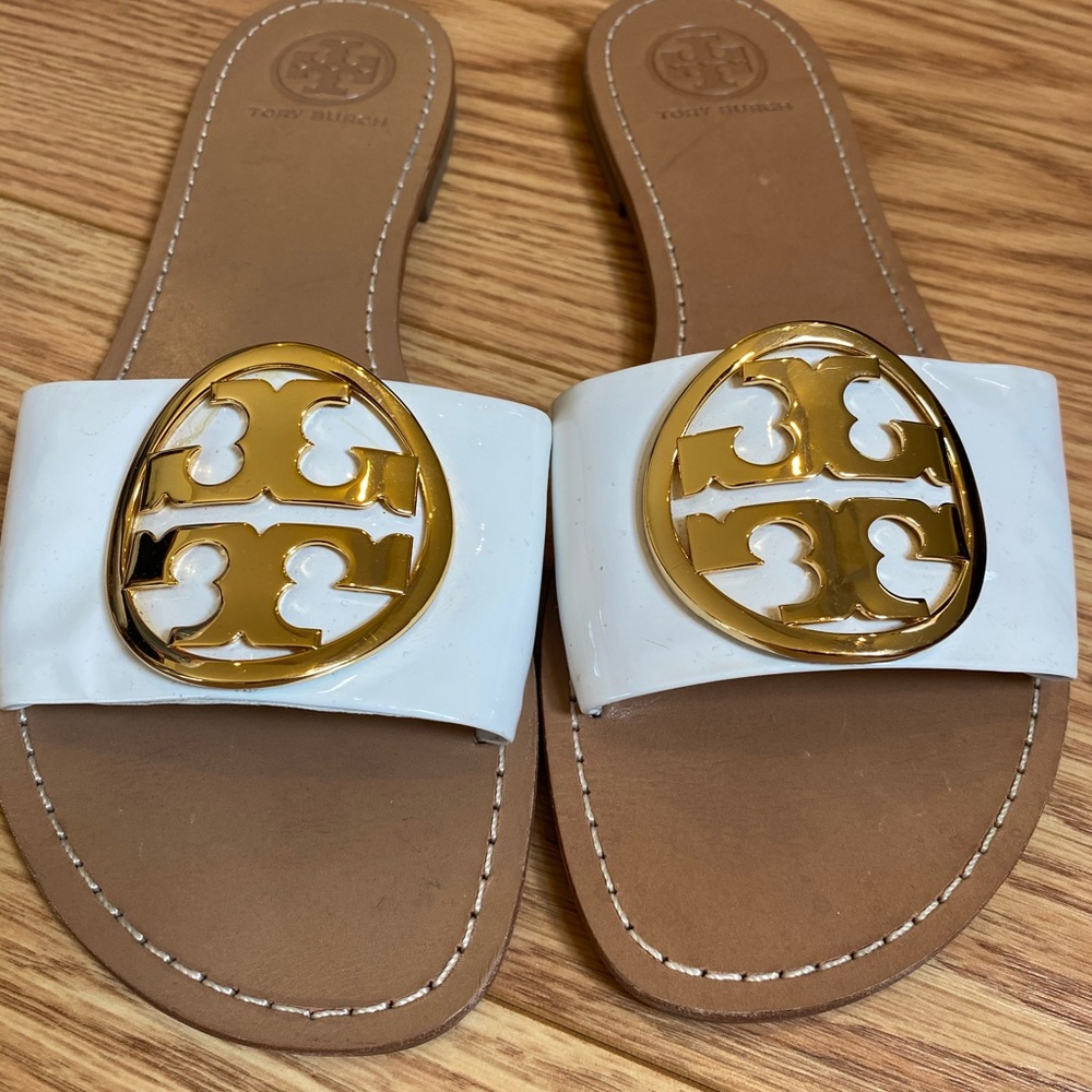 Tory Burch Slides 8.5 White EUC